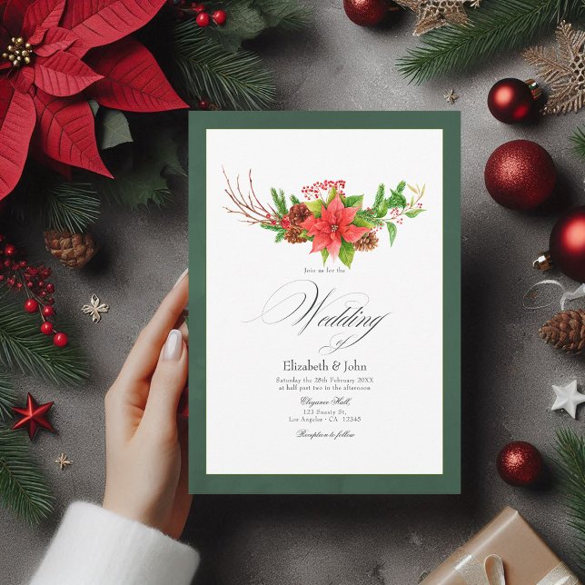 Invitation Charme Mariage de Noël Poinsettia et Pine (Poinsettia and Pine Christmas Wedding Charm Invitation)