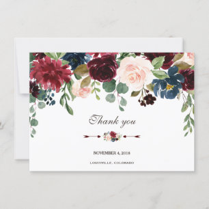 Invitation Charme Merlot Bleu Marine Floral Mariage Merci