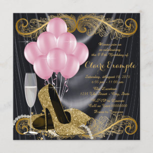 Invitation Charme noir de Hollywood de fête d'anniversaire de