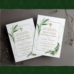 Invitation Charme Olive Gold Espagnol fille 1er anniversaire 