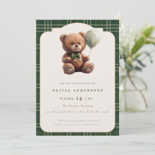 Invitation Charme Prépa Carreaux Ours en Peluche Bébé