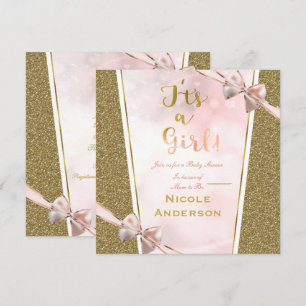 Invitation Charme rose de parties scintillantes d'or c'est un