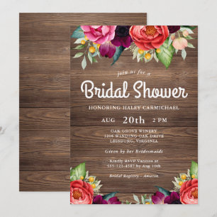 Invitation Charme rustique Barnwood Fête des mariées florale