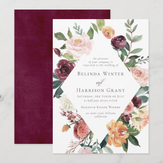 Invitation Charme rustique Bourgogne Blush Diamond Mariage Fl