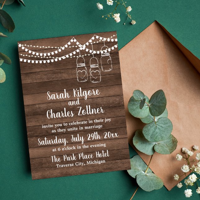 Invitation Charme rustique Mason Jar String Mariage (Créateur téléchargé)
