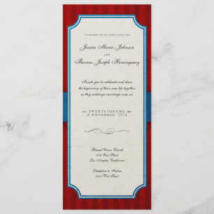 Invitation Charme vintage Mariage Monogramme rouge et bleu