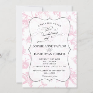 Invitation Charme Vintage Toile rose Mariage Floral
