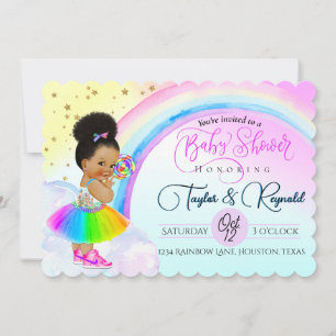 Invitation Charming Afro Puff Baby Girl Rainbow Baby shower