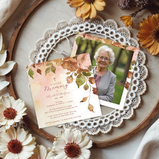 Invitation Charming Brown Floral Watercolor Effect Funeral 