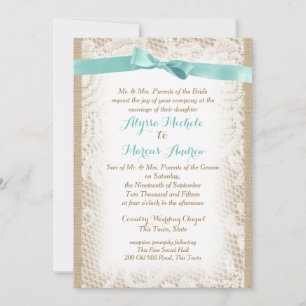 Invitation Charming Burlap Bows and Lace