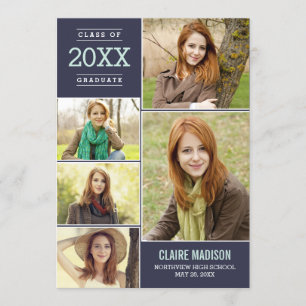 Invitation Charming Collage ÉDITABLE COULEUR Graduation
