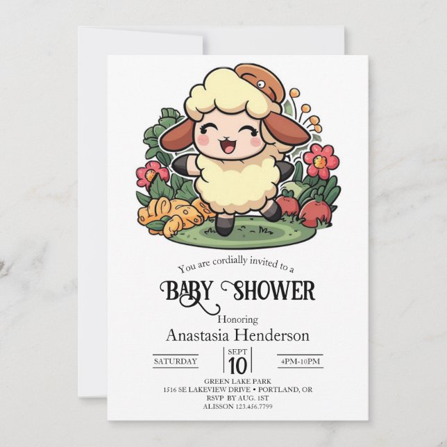Invitation Charming Cottagecore Sheep Baby shower (Devant)