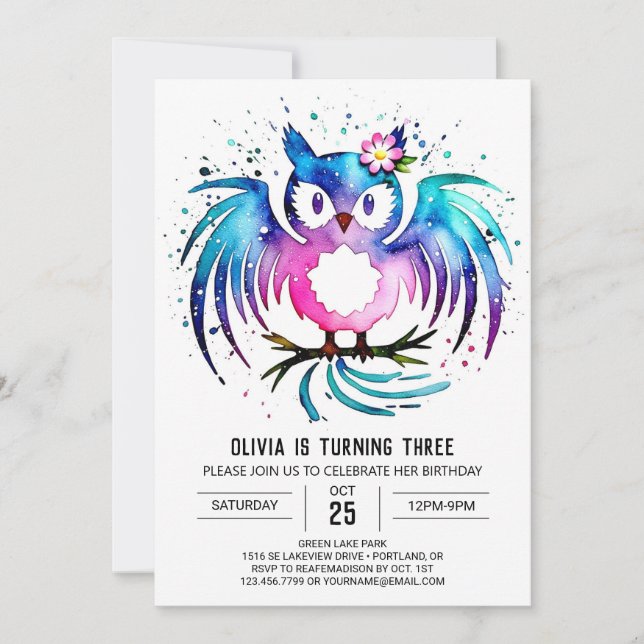 Invitation Charming Cute Digital Owthday (Devant)