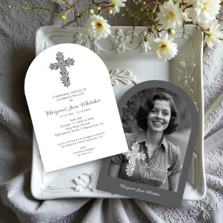 Invitation Charming Delicate Floral Christian Cross Funeral