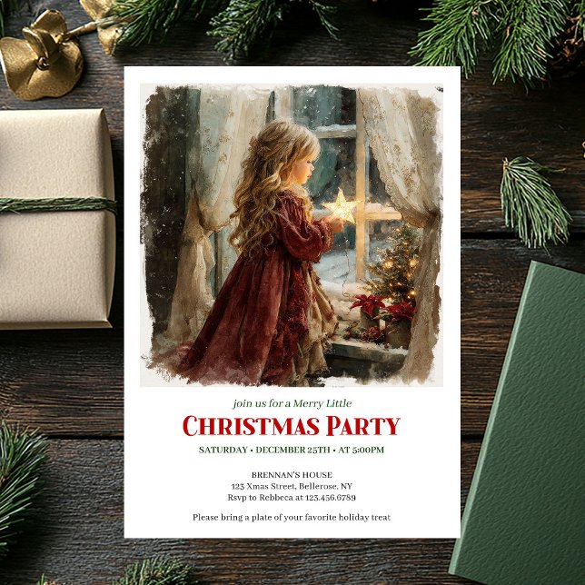 Invitation Charming girl awaits Santa editable Christmas  (Charming girl awaits Santa editable Christmas invite)