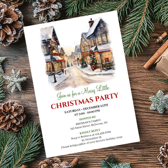 Invitation Charming holiday scene Christmas village event   (Charming holiday scene Christmas village event invite)