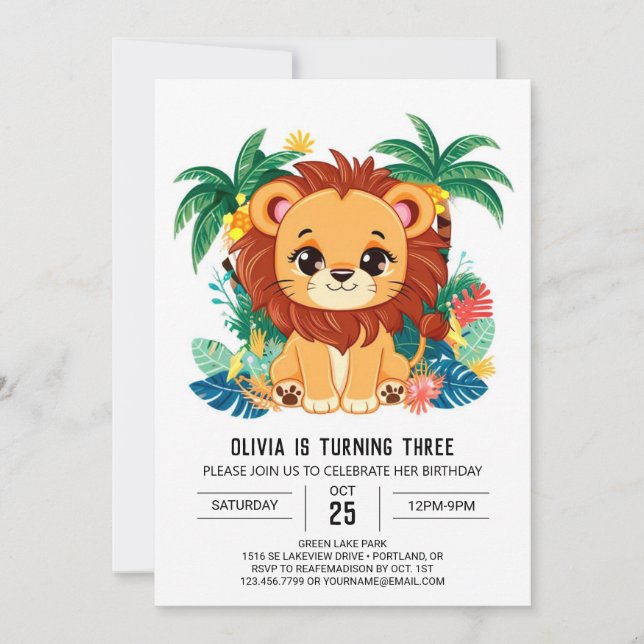 Invitation Charming Kids Lion Digital Anniversaire (Devant)