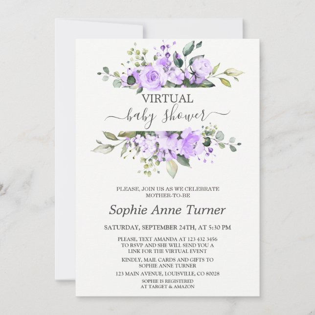 Invitation Charming Lavender Flowers Baby shower virtuel (Devant)
