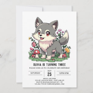 Invitation Charming mignon loup numérique anniversaire