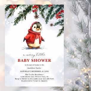Invitation Charming mignonne Penguin Baby shower de Noël d'hi