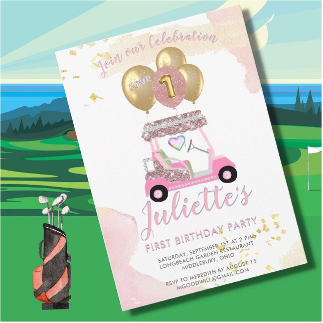 Invitation Charming Pink Golf Part First Birthday Girl (Créateur téléchargé)