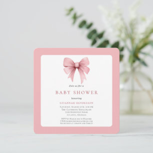 Invitation Charming Pink Ribbon Bow Girl Baby shower