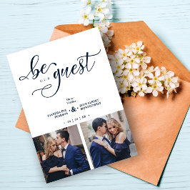 Invitation Charming Romantic Script Navy Blue 2 Multi Photo