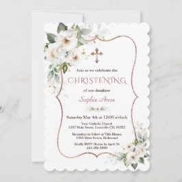 Invitation Charming Rose or blanc crème Fleurs Christening