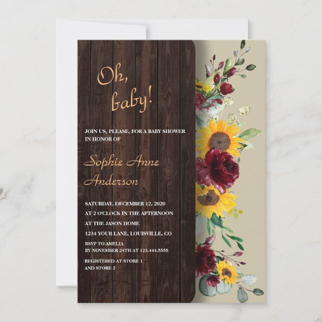 Invitation Charming Royal Bourgogne Sunflower Bride Tea Party (Devant)