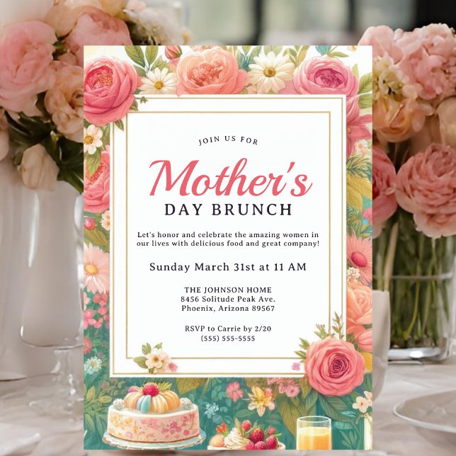 Invitation Charming Spring Floral Fête des mères Brunch (Mother's Day Brunch invitation.)