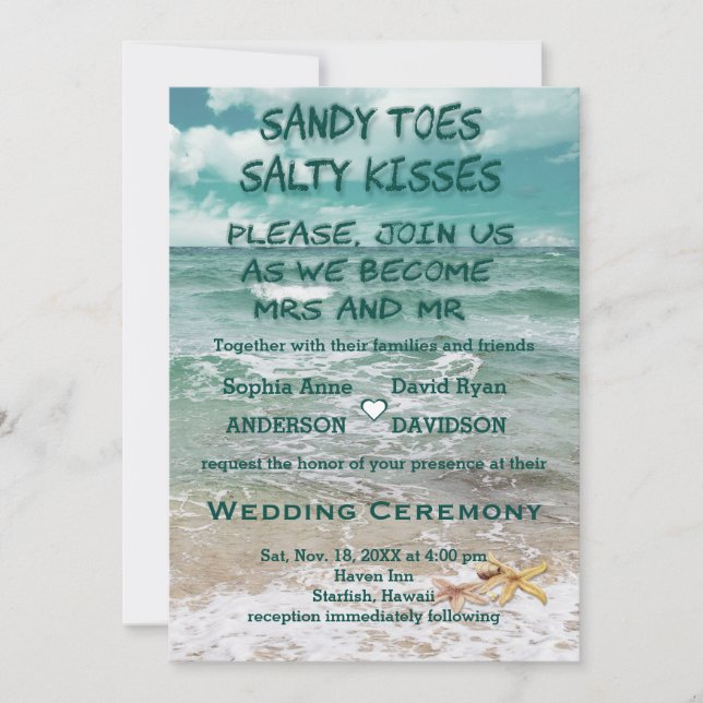 Invitation Charming Travel Beach Destination Starfish Mariage (Devant)