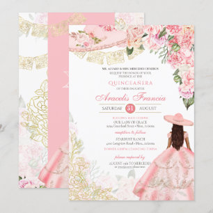 Invitation Charra Floral Rose & Or Ouest Quinceanera