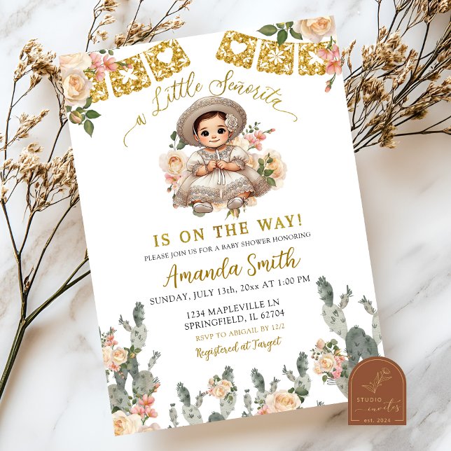 Invitation Charra Ivory Roses Señorita Sur Le Chemin Baby sho (Créateur téléchargé)