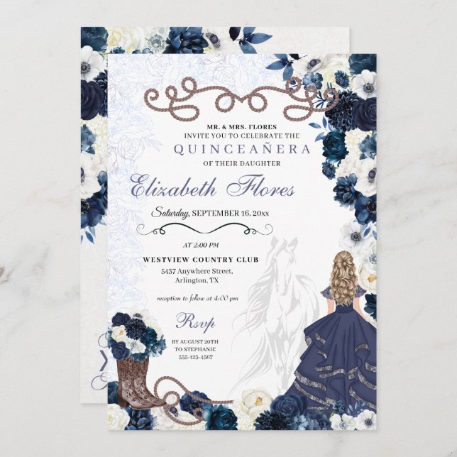 Invitation Charra Quinceañera (Devant / Derrière)