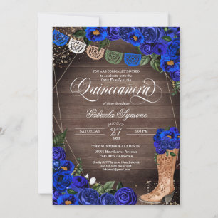 Invitation Charra Russe pousses de cowgirl bleu Rose Quinceañ