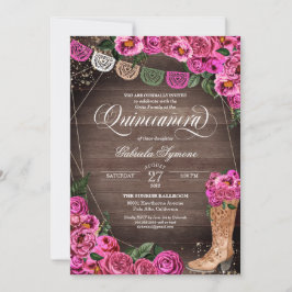 Invitation Charra Rustique Cowgirl Rose Rose Quinceañera