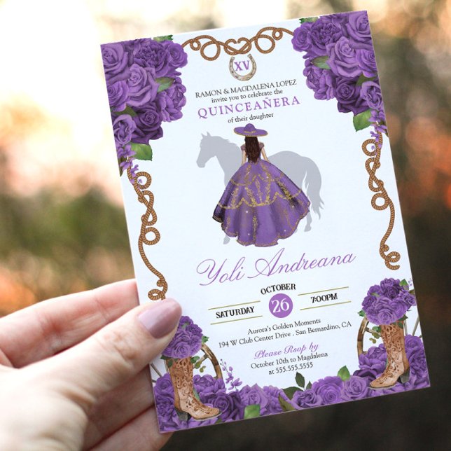 Invitation Charra Vestidos Quinceañera de l'ouest violet clai (Créateur téléchargé)