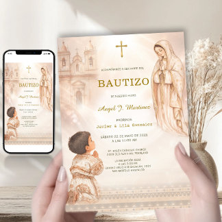 Invitation Charro Baptême Garçon Vierge Guadalupe Église Beig