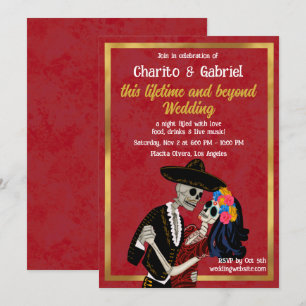 Invitation Charro Catrina Crânes à sucre Danser Mariage rouge