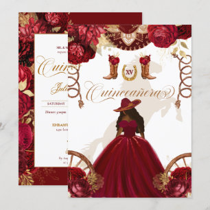 Invitation Charro Occidental Bourgogne 2 faces Quinceanera