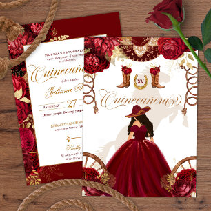 Invitation Charro Occidental Bourgogne 2 faces Quinceanera