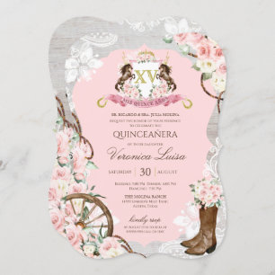 Invitation Charro Quinceanera rose rustique