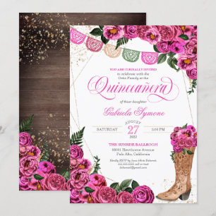 Invitation Charro Russe pousses de fille rose Rose Quinceañer