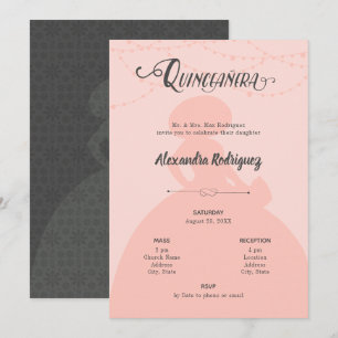Invitation Charro Silhouette Quinceanera en rose et acier