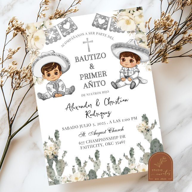 Invitation Charro Twins Boy Mexicain Baptême et premier anniv (Créateur téléchargé)