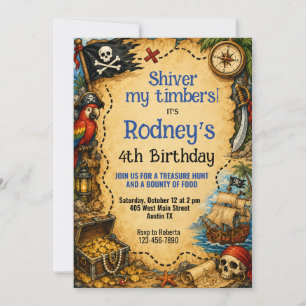 Invitation Chasse au trésor d'anniversaire pirate Faites frém