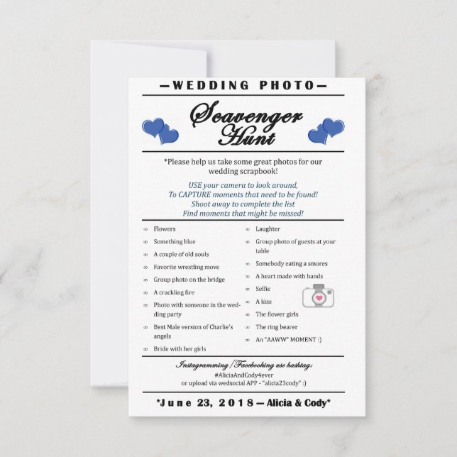 Invitation Chasse au trésor de photos de mariage (Devant)