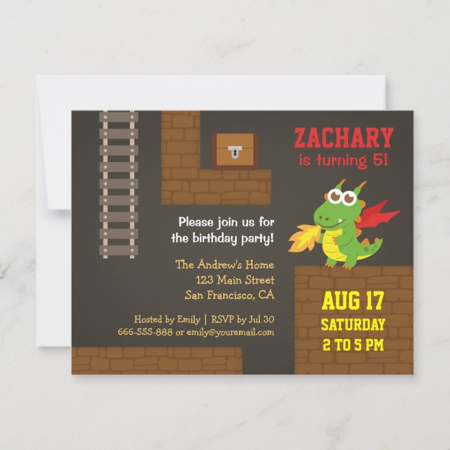 Invitation Chasse au trésor, dragon, fête d'anniversaire du j (Devant)