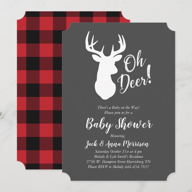 Invitation Chasse aux cerfs Lodge Baby shower Antlers (Devant / Derrière)