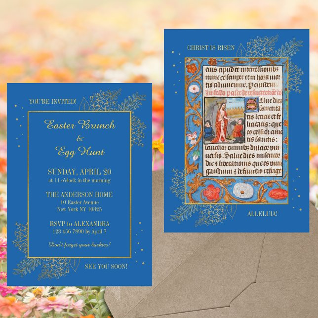 Invitation Chasse aux oeufs de Brunch de Pâques catholique vi (Vintage Medieval Manuscript Religious Christian Catholic Happy Easter Brunch Egg Hunt Invitation)
